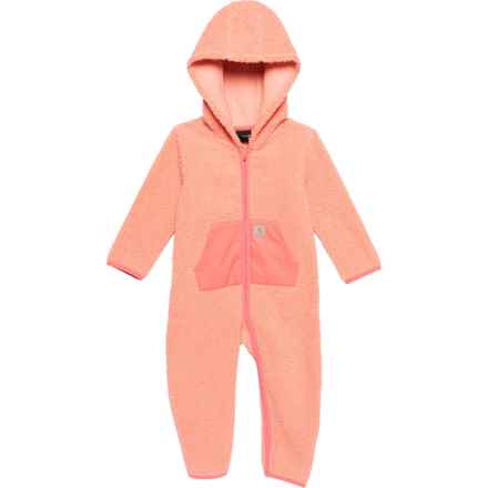 Carhartt Infant Girls CM9736 Sherpa Fleece Hooded Coveralls - Zip Front, Long Sleeve in Peach Amber