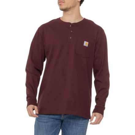 Carhartt K128 Loose Fit Heavyweight Pocket Henley Shirt - Long Sleeve in Port