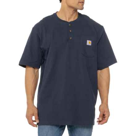 Carhartt K84 Big and Tall Loose Fit Heavyweight Workwear Pocket Henley Shirt - Short Sleeve, Factory Seconds in Navy