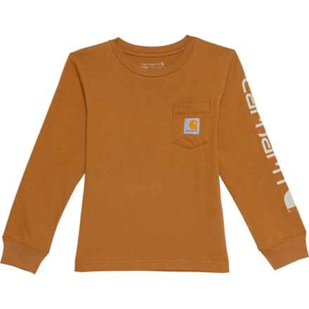 Carhartt Little Boys CA6550 Logo Pocket T-Shirt - Long Sleeve in Brown