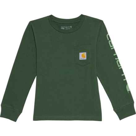 Carhartt Little Boys CA6550 Logo Pocket T-Shirt - Long Sleeve in Dark Green