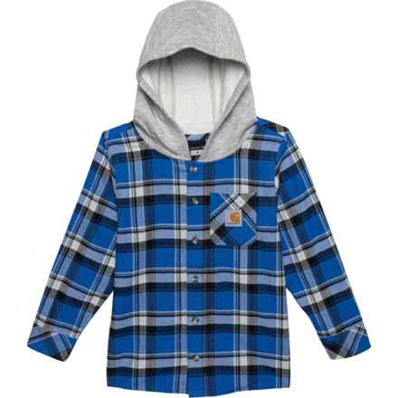 Carhartt Little Boys CE8199 Hooded Flannel Shirt - Long Sleeve in Electric Blue Lemonade