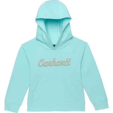 Carhartt Little Girls CA7053 Logo Raglan Hoodie in Aruba Blue