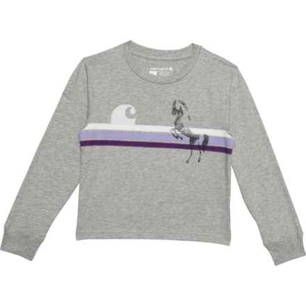 Carhartt Little Girls CA9977 Horse Stripe T-Shirt - Long Sleeve in Grey Heather