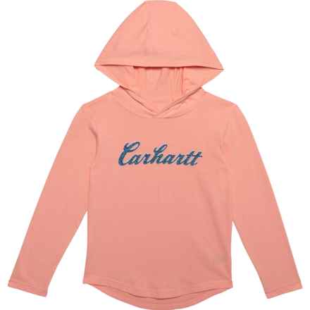 Carhartt Little Girls CA9981 Cursive Logo Hooded Shirt - Long Sleeve in Peach Amber