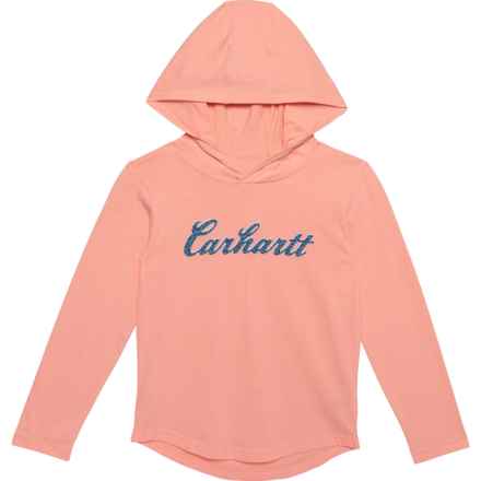 Carhartt Little Girls CA9981 Cursive Logo Hooded Shirt - Long Sleeve in Peach Amber