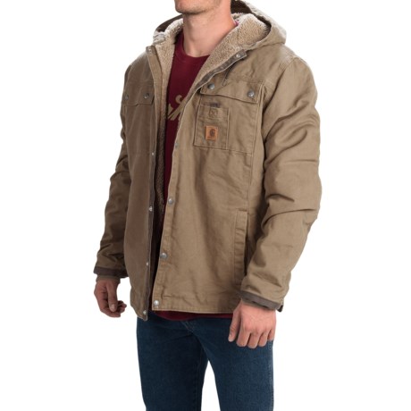 Carhartt Sandstone Hooded Multi-Pocket Jacket – Sherpa Lined (For Men)