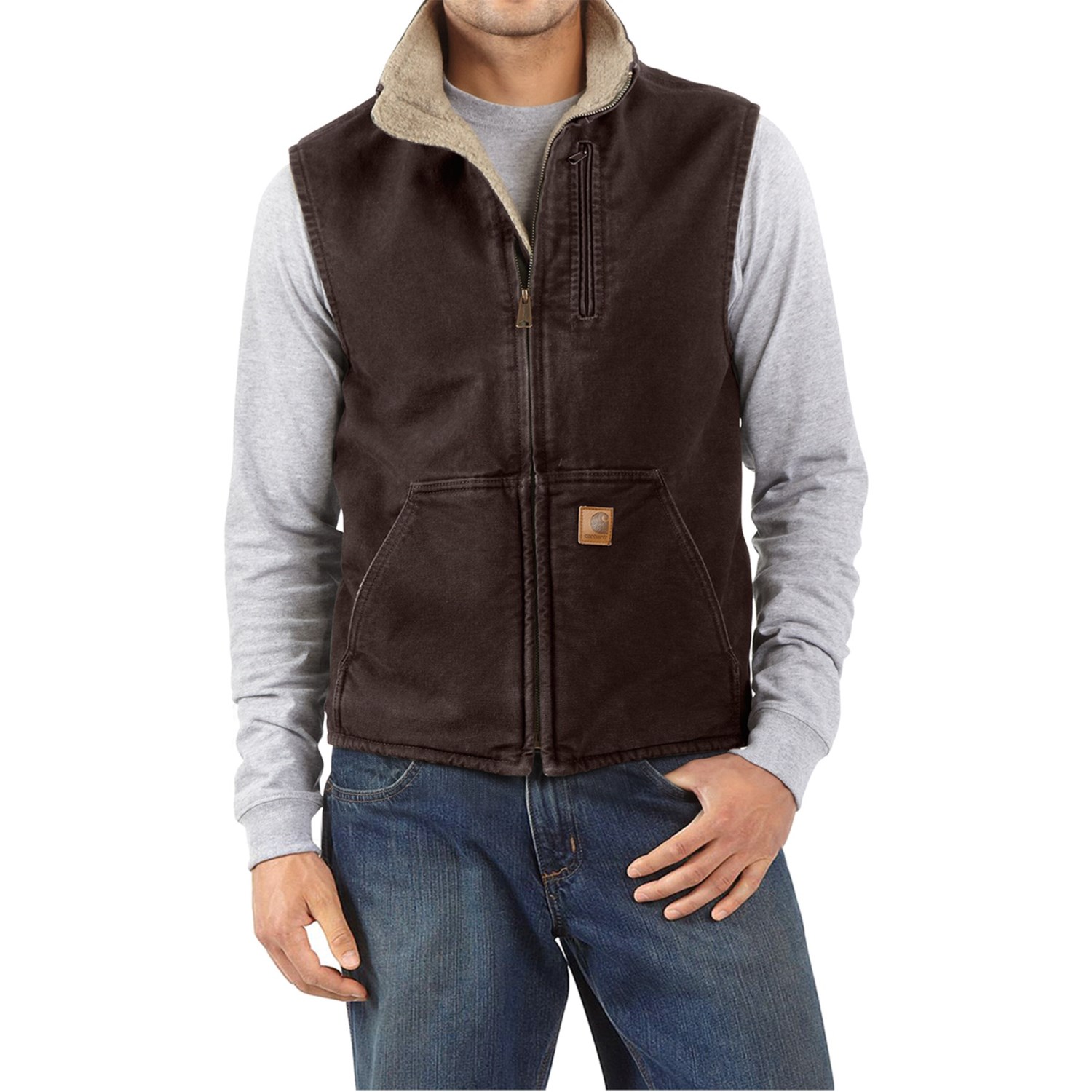 Carhartt Sandstone Mock Neck Vest   Sherpa Lining (For Men) in Dark 