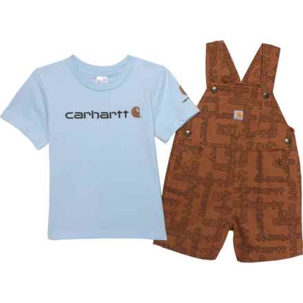 Carhartt Toddler Boys CG8851 T-Shirt and Canvas Shortalls Set - Short Sleeve in Brown