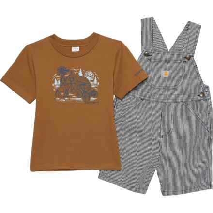 Carhartt Toddler Boys CG8927 T-Shirt and Ticking Stripe Shortalls Set - Short Sleeve in Dark Indigo