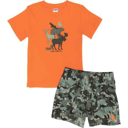 Carhartt Toddler Boys CG8979 Graphic T-Shirt and Woven Camo Shorts Set - Short Sleeve in Dk Green