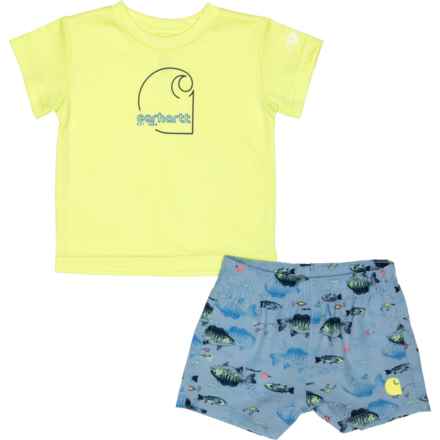 Carhartt Toddler Boys CG8983 Force® Sun Defender Shirt and Woven Shorts Set - UPF 50, Short Sleeve in Lt Blue