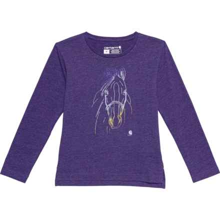Carhartt Toddler Girls CA9882 Horse T-Shirt - Long Sleeve in Htr Violet Indigo