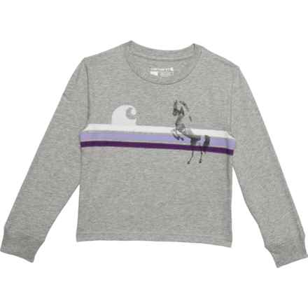 Carhartt Toddler Girls CA997 Horse Stripe T-Shirt - Long Sleeve in Grey Heather