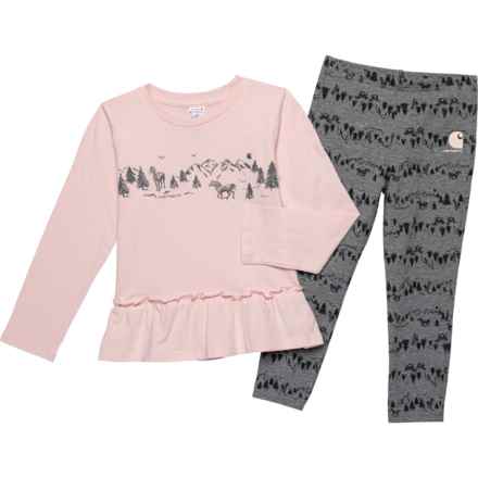Carhartt Toddler Girls CG9812 Horse Stripe T-Shirt and Print Leggings - Long Sleeve in Charcoal Grey Heather