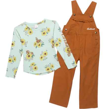 Carhartt Toddler Girls CG9821 Print Shirt and Canvas Overalls Set - Long Sleeve in Carhartt Brown