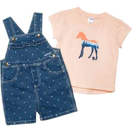 Carhartt Toddler Girls CG9883 Graphic T-Shirt and Shortalls Set - Short Sleeve in Med Wsh Denim