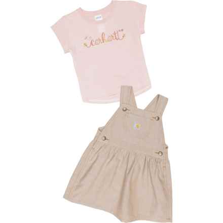 Carhartt Toddler Girls CG9939 T-Shirt and Chambray Jumper Set - Short Sleeve in Brown