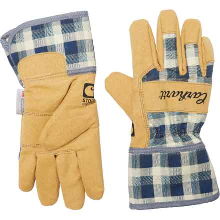 Carhartt WA724 Duck Knit Safety Cuff Work Gloves - Waterproof, Insulated in Navy Plaid