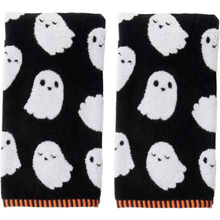 Caro Home Happy Ghost Yarn-Dyed Jacquard Hand Towels - 500 gsm, 18x28”, Black in Black