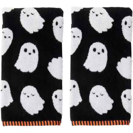 Caro Home Happy Ghost Yarn-Dyed Jacquard Hand Towels - 550 gsm, 16x18”, Black-White in Black/White
