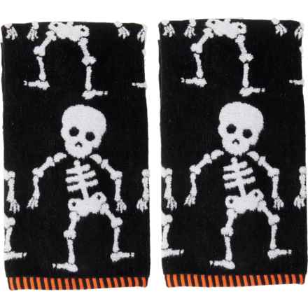 Caro Home Walking Skeletons Yarn-Dyed Jacquard Hand Towels - 500 gsm, 2-Pack, 16x28”, Black in Black