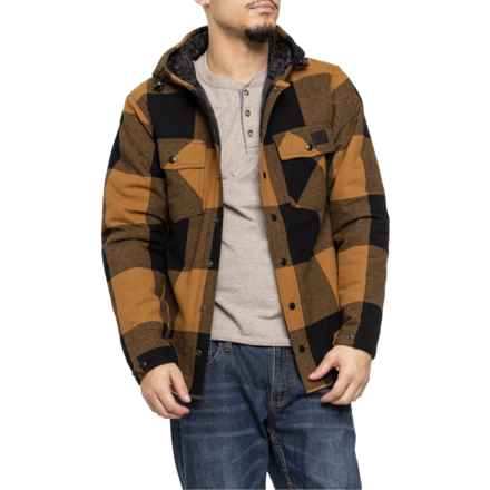 Caterpillar Snap-Front Hooded Flannel Shirt Jacket - Insulated in Bronze-Pitch B