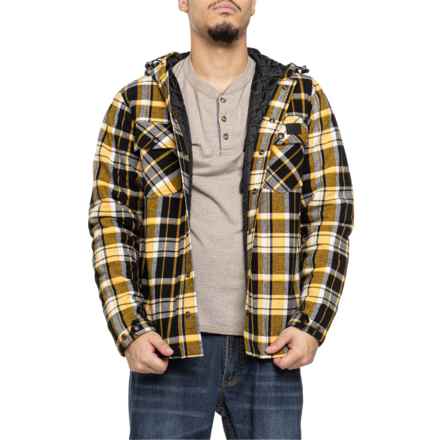 Caterpillar Snap-Front Hooded Flannel Shirt Jacket - Insulated in Pitch Black Yw