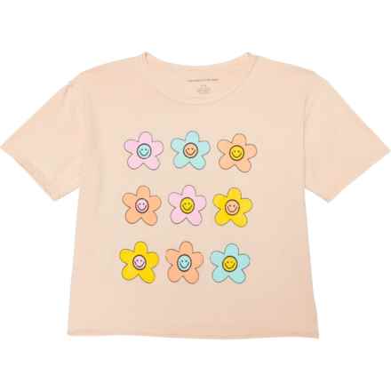 CAUTION TO THE WIND Big Girls Daisies Cropped T-Shirt - Short Sleeve in Nude