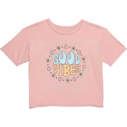 CAUTION TO THE WIND Big Girls Floral Good Vibes Graphic Cropped T-Shirt - Short Sleeve in Mauve