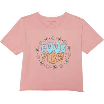 CAUTION TO THE WIND Big Girls Floral Good Vibes Graphic Cropped T-Shirt - Short Sleeve in Mauve