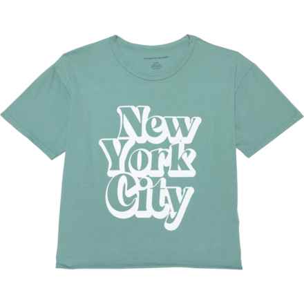 CAUTION TO THE WIND Big Girls New York City Graphic Cropped T-Shirt - Short Sleeve in Deep Sage