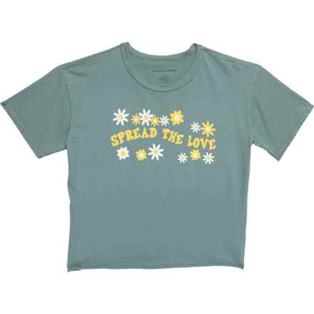 CAUTION TO THE WIND Big Girls Spread the Love Graphic Cropped T-Shirt - Short Sleeve in Deep Sage