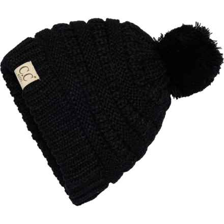 C.C. Pompom Beanie (For Big and Little Girls) in Black - Closeouts