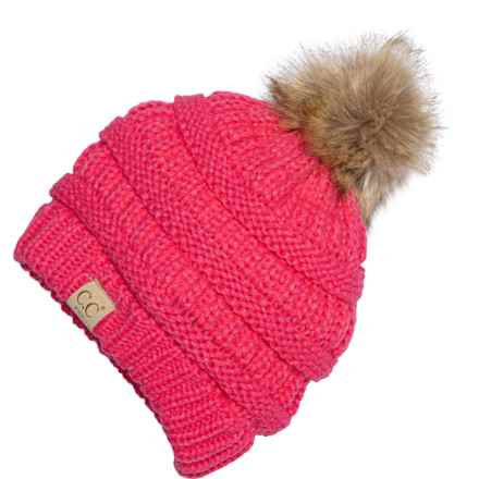 C.C. Pompom Beanie (For Big and Little Girls) in New Candy Pink - Closeouts