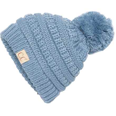 C.C. Pompom Winter Hat (For Big and Little Girls) in Denim - Closeouts