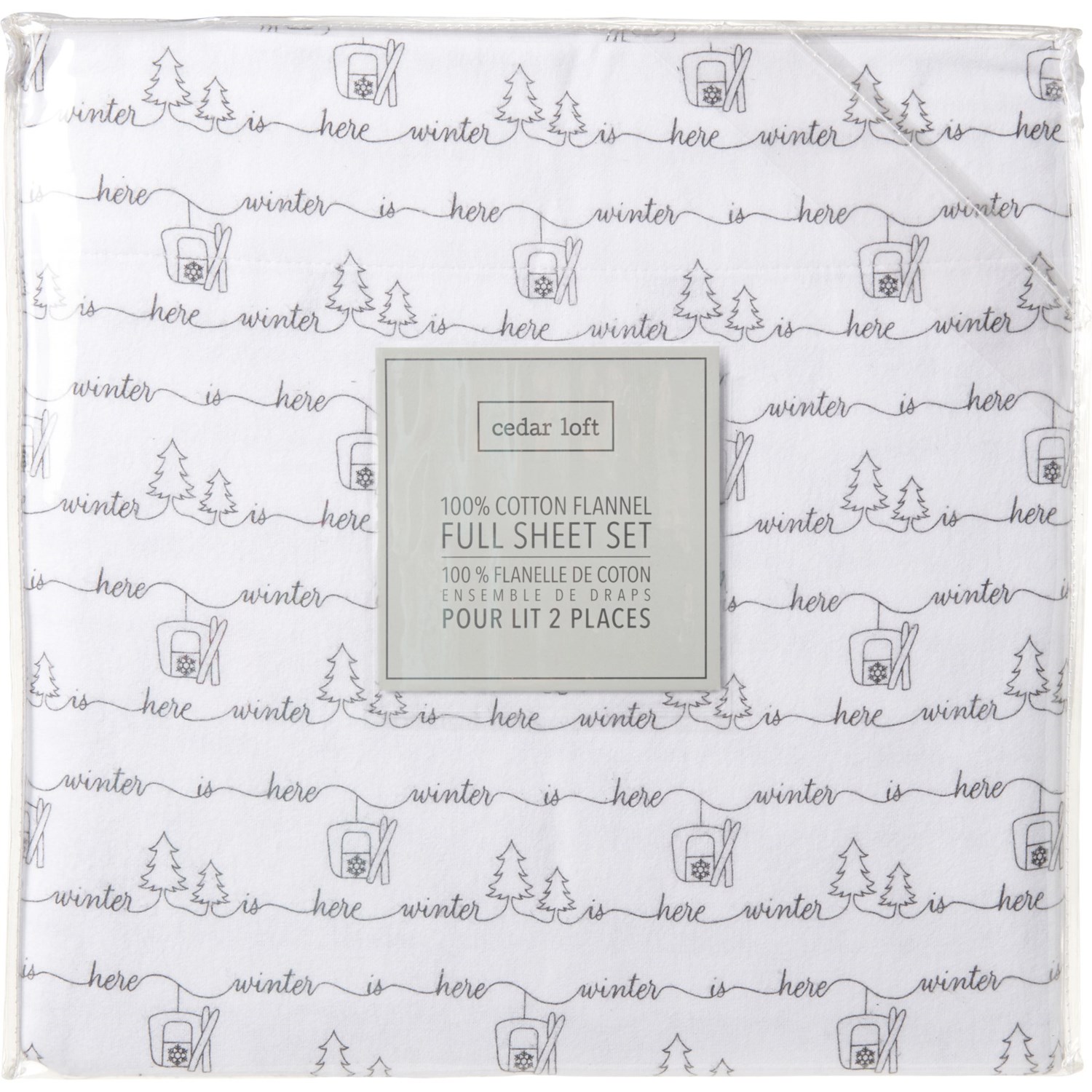 Cedar Loft Full Ski Script Flannel Sheet Set WhiteBlack Save 63