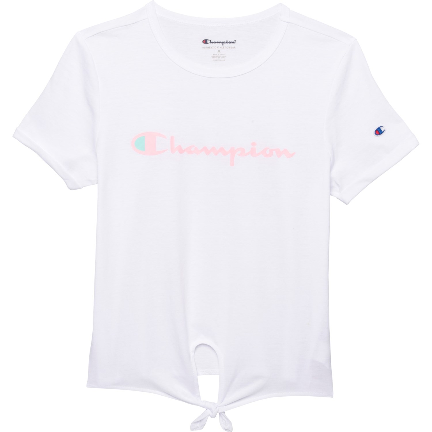 Champion Big Girls Classic Script Tie-Front T-Shirt - Short Sleeve
