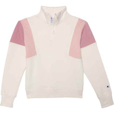 Champion Big Girls Color-Block Fleece Sweatshirt - Zip Neck in Egret