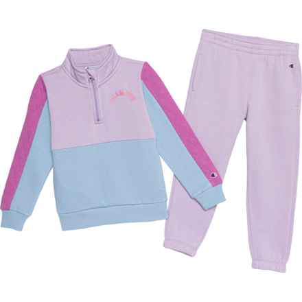 Champion Little Girls Zip Neck Sweatshirt and Joggers Set in Pastel Lilac