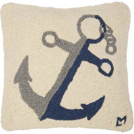Chandler 4 Corners Anchor and Chain Hand-Hooked Throw Pillow - Wool, 18x18” in White - Closeouts