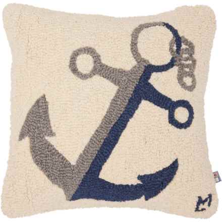 Chandler 4 Corners Anchor and Chain Throw Pillow - Hand-Hooked Wool, 18x18” in Multi