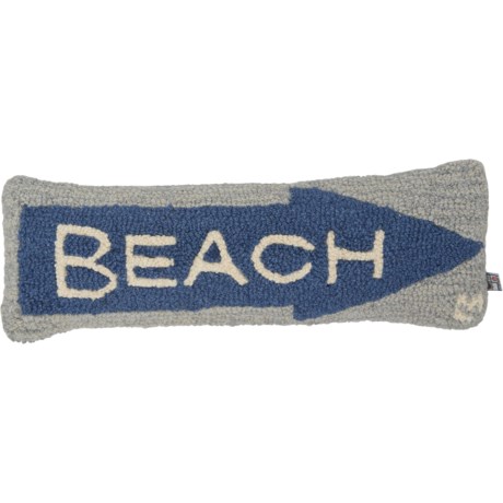 Chandler 4 Corners Beach Hand-Hooked Throw Pillow – Wool, 8x24” in Navy