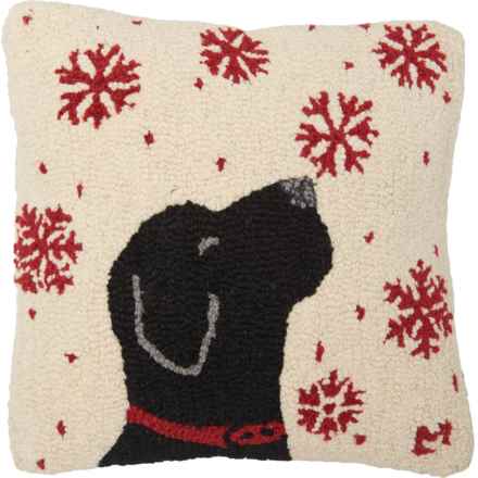 Chandler 4 Corners Catching Flakes Black Lab Hand-Hooked Throw Pillow - Wool, 18x18” in Ivory