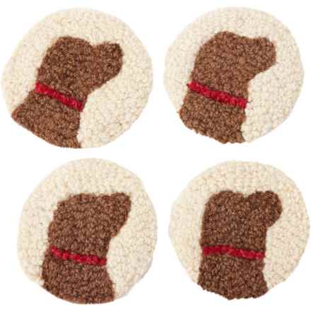 Chandler 4 Corners Chocolate Lab Round Coasters - Hand-Hooked Wool, 4-Pack, 4.5” in Multi