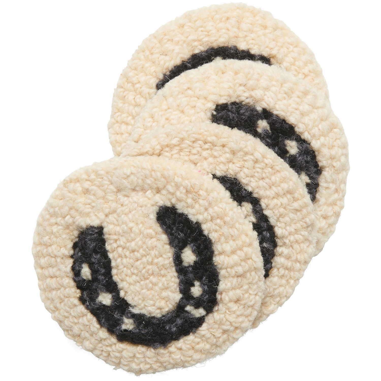 Chandler 4 Corners Classic Horseshoe Round Coasters 4Pack, 4.5”, HandHooked Wool Save 64