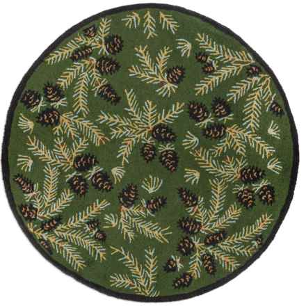 Chandler 4 Corners Diamond Pine Hand-Hooked Wool Area Rug - 5’ Round, Green in Green