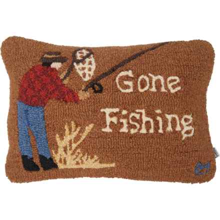Chandler 4 Corners Gone Fishing Hand-Hooked Throw Pillow - Wool, 14x20” in Brown