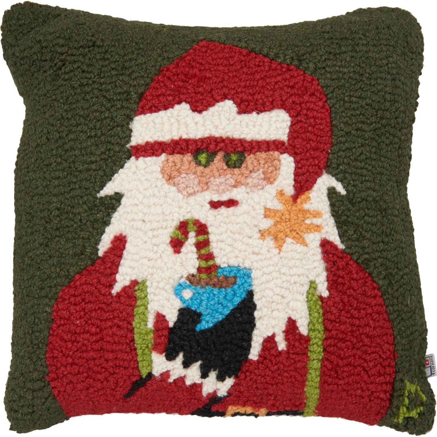 Chandler 4 Corners Green Cheers Santa Hand Hooked Throw Pillow
