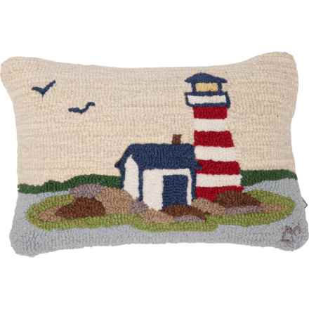 Chandler 4 Corners Harbor Lighthouse Hand-Hooked Throw Pillow - Wool, 14x20” in Multi